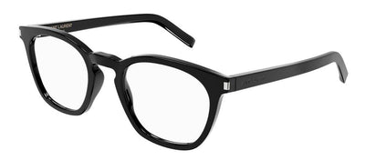 Saint Laurent SL 28 OPT 1 Square Plastic Black Eyeglasses with Logo Stamped Demo Lenses