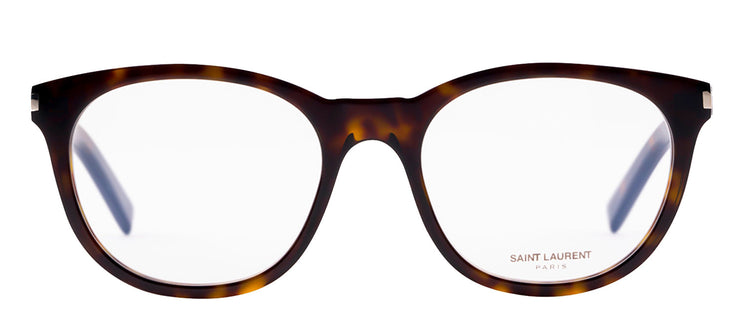 Saint Laurent SL 471O 2 Round Plastic Havana Eyeglasses with Logo Stamped Demo Lenses