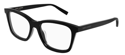 Saint Laurent SL 482 001 Square Plastic Black Eyeglasses with Logo Stamped Demo Lenses Lens