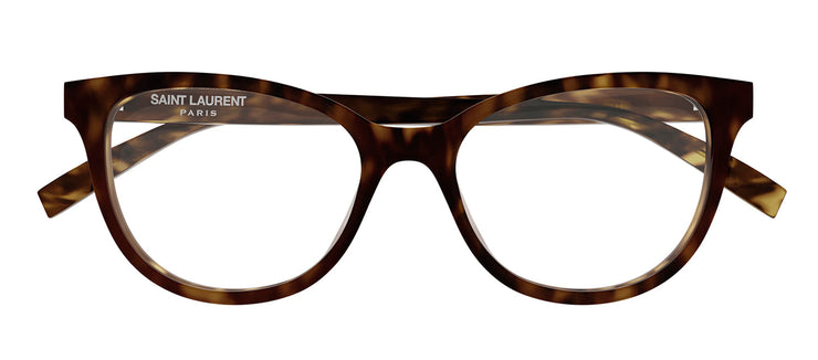 Saint Laurent SL 504O 002 Cat-Eye Plastic Havana Eyeglasses with Logo Stamped Demo Lenses