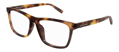 Saint Laurent SL 505O 3 Rectangle Plastic Havana Eyeglasses with Logo Stamped Demo Lenses