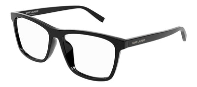 Saint Laurent SL 505 001 Square Plastic Black Eyeglasses with Logo Stamped Demo Lenses Lens