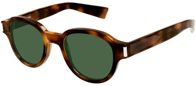 Saint Laurent SL 546S 002 Round Plastic Havana Sunglasses with Green Lens