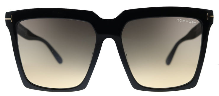 Tom Ford Sabrina-02 TF 764 01B Square Plastic Shiny Black Sunglasses with Yellow Gradient Lens