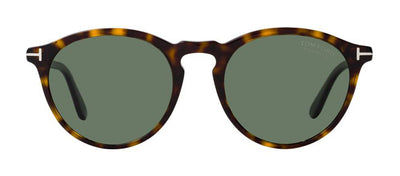 Tom Ford AURELE TF 904 52R Round Plastic Havana Sunglasses with Green Polarized Lens