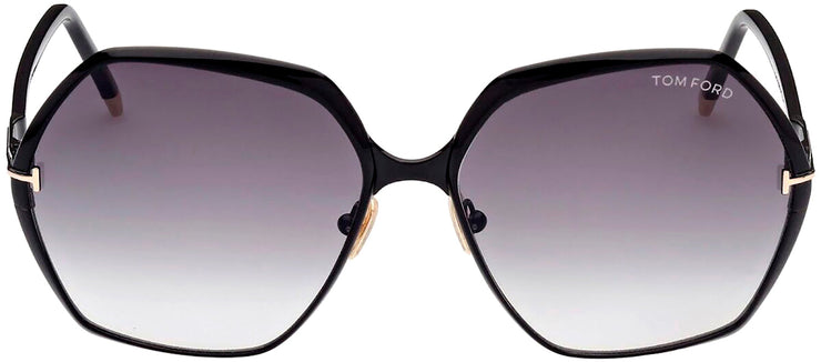 Tom Ford Fonda-02 TF 912 01B Geometric Metal Black Sunglasses with Grey Gradient Lens