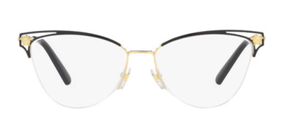 Versace VE 1280 1433 Cat-Eye Metal Black Eyeglasses with Logo Stamped Demo Lenses