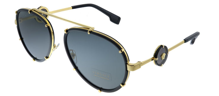Versace  VE 2232 143887 Aviator Metal Black Sunglasses with Grey Lens