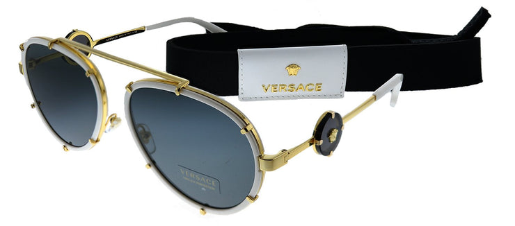 Versace  VE 2232 147187 Aviator Metal White Sunglasses with Grey Lens