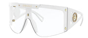 Versace VE 4393 401/1W Shield Plastic White Sunglasses with Green Or Grey Clip On Lens