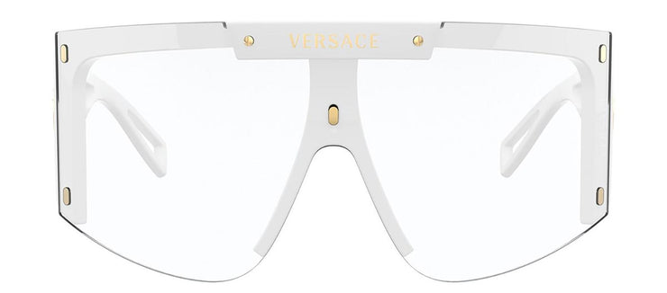 Versace VE 4393 401/1W Shield Plastic White Sunglasses with Green Or Grey Clip On Lens