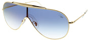 Ray-Ban Wings RB 3597 001/X0 Shield Metal Gold Sunglasses with Blue Gradient Mirror Red Lens