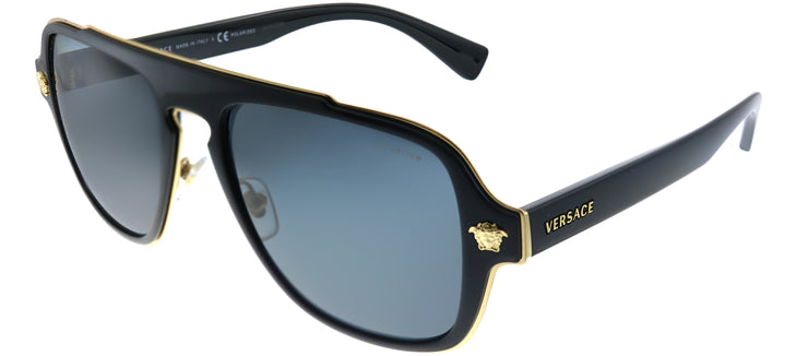 Versace Medusa Charm VE 2199 100281 Aviator Plastic Black Sunglasses with Grey Polarized Lens