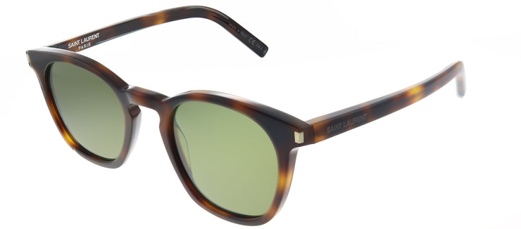 Saint Laurent Classic SL 28 003 Square Acetate Tortoise/ Havana Sunglasses with Green Lens