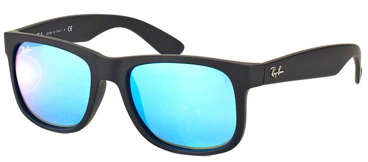 Ray-Ban Justin RB 4165 622/55 Square Rubber Black Sunglasses with Blue Mirror Lens