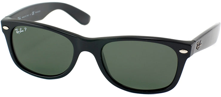 Ray-Ban New Wayfarer RB 2132 901/58 Wayfarer Plastic Black Sunglasses with Green Polarized Lens