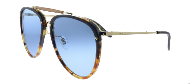 Gucci GG 0672S 004 Aviator Acetate Havana Sunglasses with Blue Lens