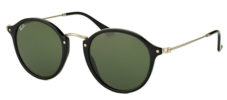 Ray-Ban RB 2447 901 Round Plastic Black Sunglasses with Green Lens
