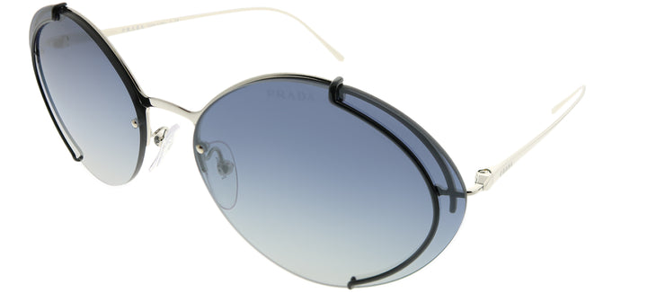 Prada PR 60US GAQ3A0 Oval Metal Silver Sunglasses with Blue Mirror Gradient Silver Lens