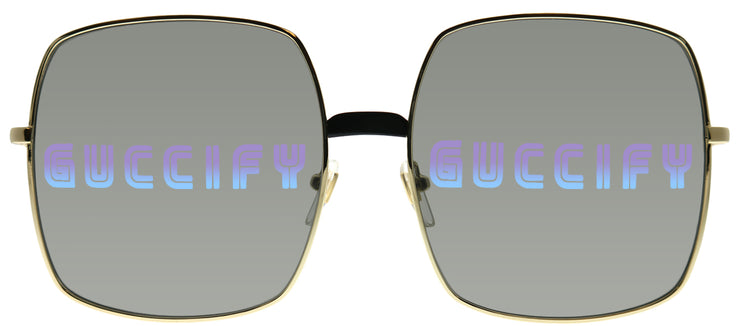 Gucci Gucci Logo GG 0414S 002 Square Metal Gold Sunglasses with Green Mirror Guccify Logo Lens