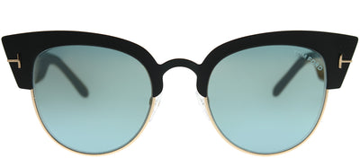 Tom Ford Alexandra TF 607 05X Cat-Eye Metal Black Sunglasses with Blue Mirror Lens
