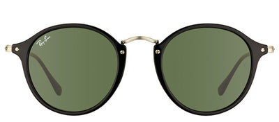 Ray-Ban RB 2447 901 Round Plastic Black Sunglasses with Green Lens